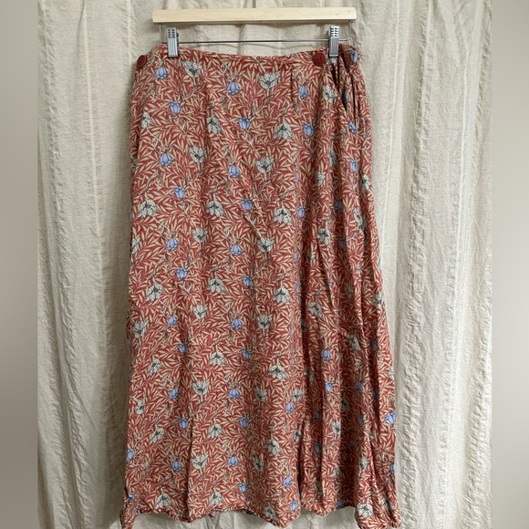 Flax 100% Linen Midi Skirt Floral Size Large - Picture 1 of 4